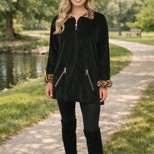 Black Pullover with Leopard Accents